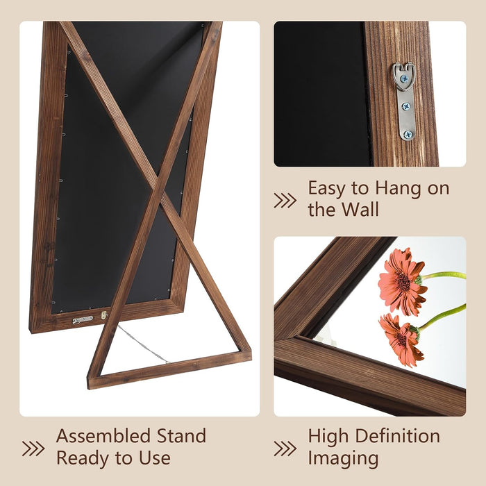 Rustic Floor Full Length Mirror Wood Frame, 56"X21" Brown Mirror