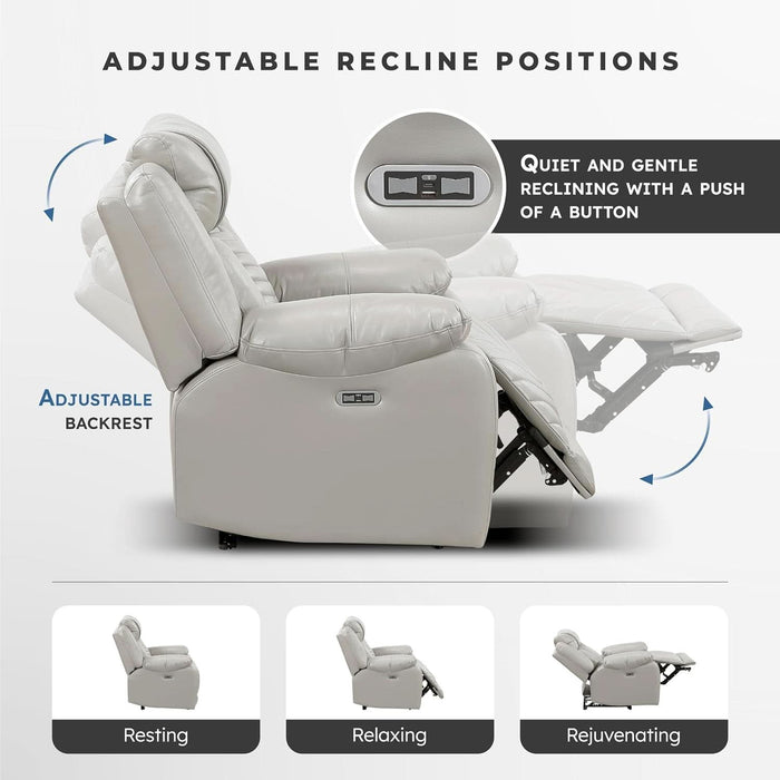 Wll Hugger Power Double Reclining Sof with Center Drop-Down Tble, Fux Lether Home Theter Seting with LED Lighting/Usb Chrging Ports/Wireless Chrger/Cup Holders, Mgzine Pocket, Gry