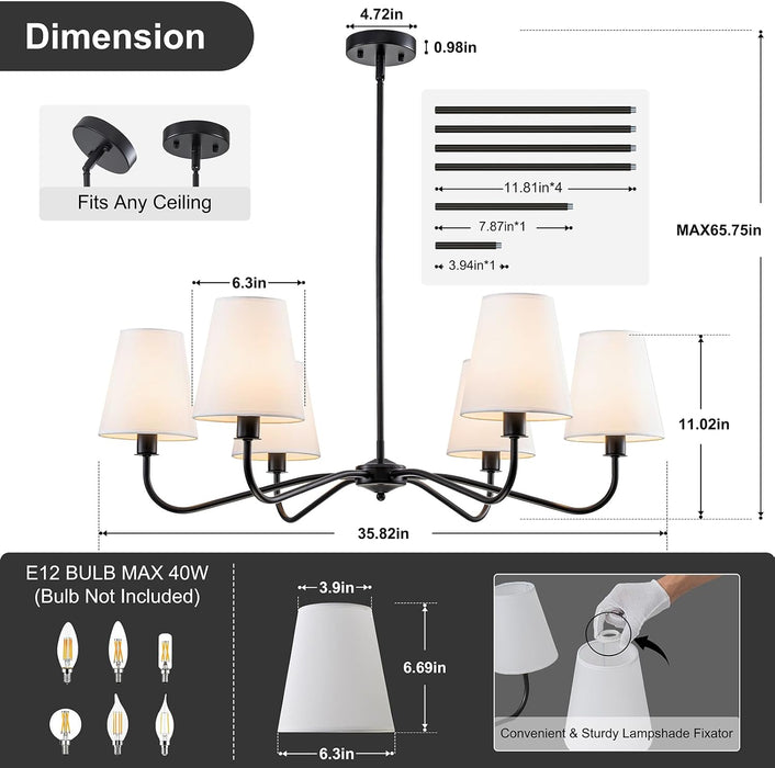 Black Farmhouse Chandeliers 36-Inch Dining Room Lighting