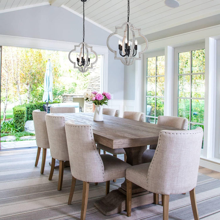 21 Inch Farmhouse Distressed White Wood Chandelier
