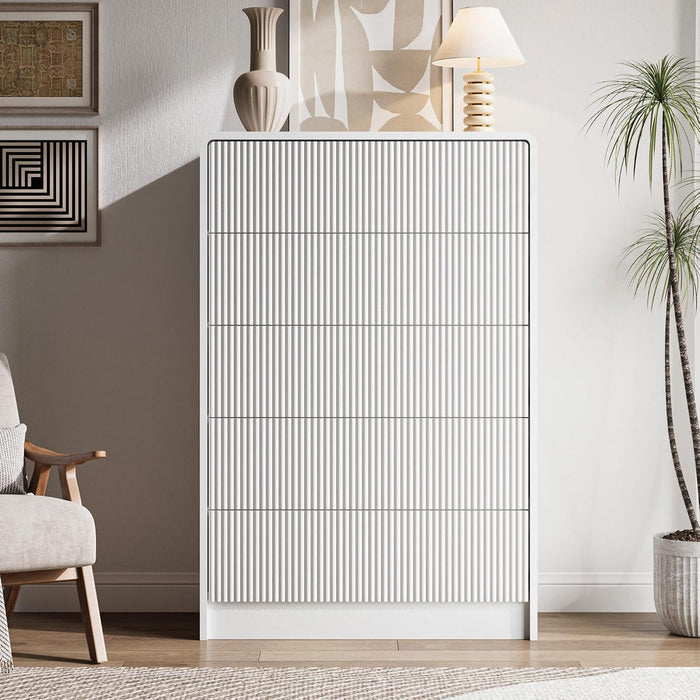 31.5" Wide Modern Curved 5 Drawer Dresser，White
