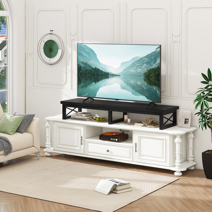 45" Large TV Riser for 32-60 Inch Tv,Tabletop Short TV Stand with Storage and Steel Legs,Dual Screen Office Desk,Stand Riser,Tv Riser Stand for Home,Bedroom,Living Room,Black TVT002B