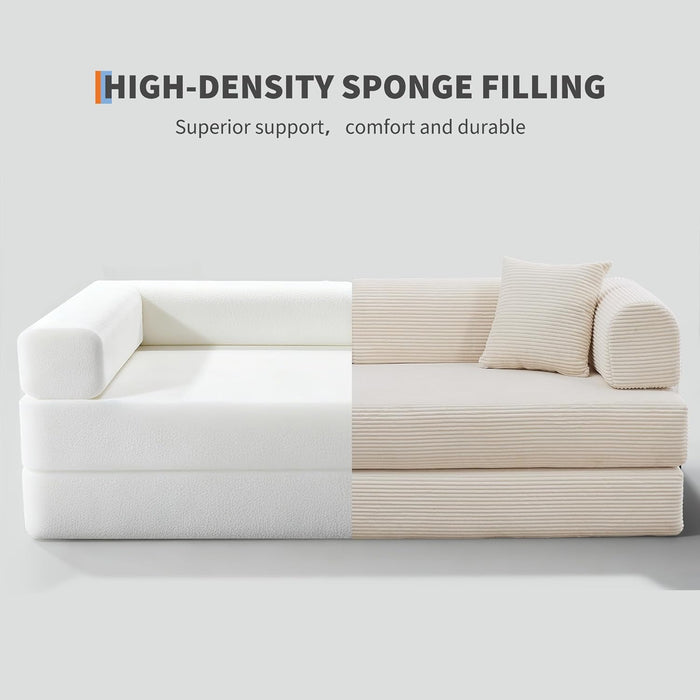 79 Inch ConvertibleSofaBed Beige Upholstery Comfort