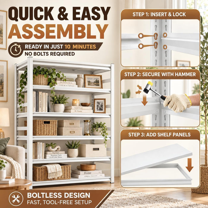 Metal Book Shelf Adjustable Heavy Duty Bookshelf with Tool-Free Assembly