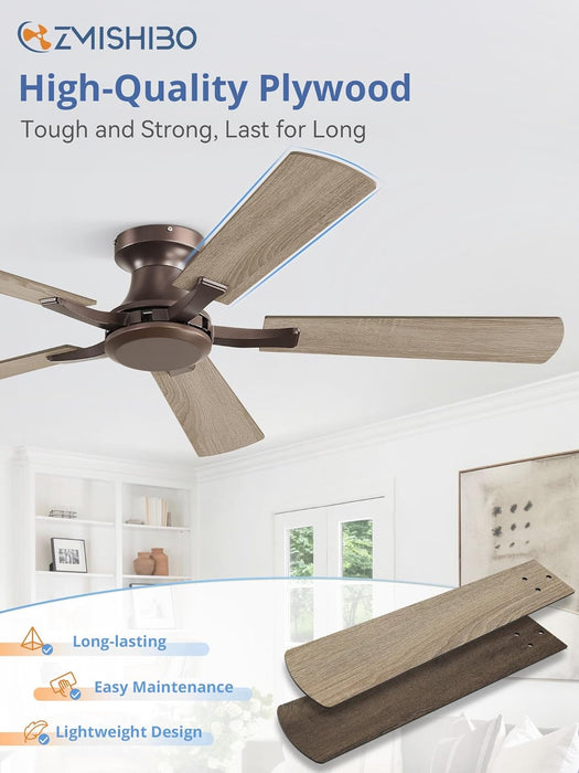 52Inch Brown Flush Mount Ceiling Fan RemoteDCMotor