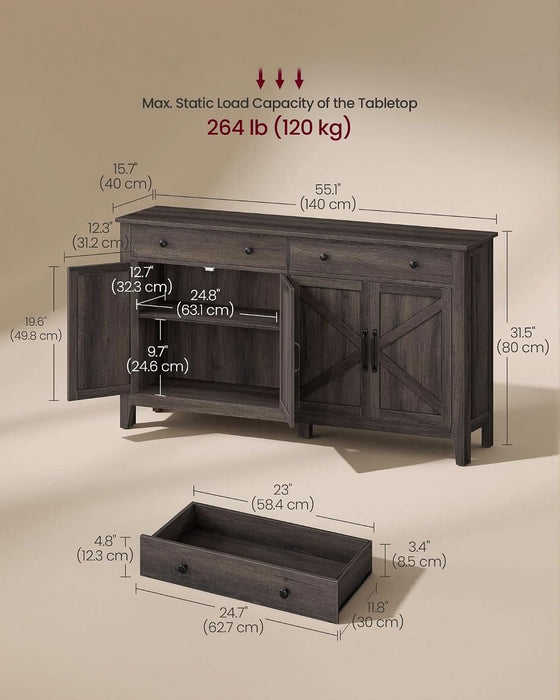 Farmhouse Buffet Cabinet, Coffee Bar with 2 Drawers