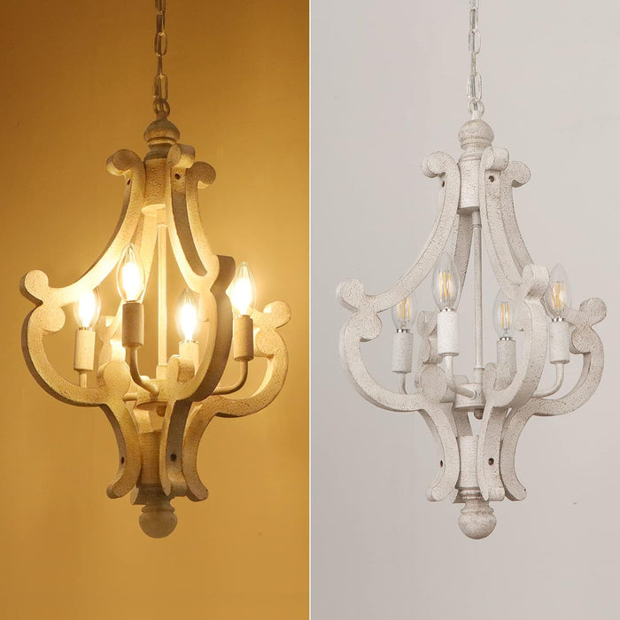 Farmhouse Chandelier, 4-Light French Country White Chandelier