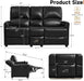 Manual Reclining Loveseat Sofa with Reversible Console, Double Recliner Couch with Cup Holders & Charging Ports, PU Leather 2-Seater Recliner Sofa for Living Room, RV, Small Spaces, Black