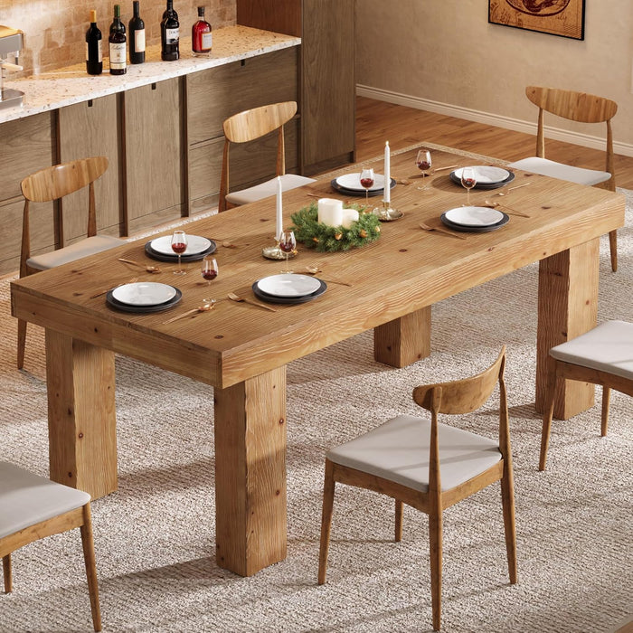 Solid Wood Dining Table for 4-6, 63-Inch Farmhouse Kitchen Table with Heavy Duty Legs, Wooden Rectangular Dinner Tables for Kitchen & Dining Room, Light Brown