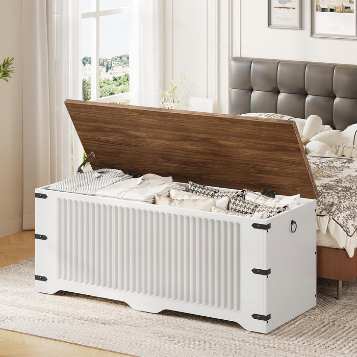 Spacious Storage Bench Toy Chest Walnut SafetyHinge