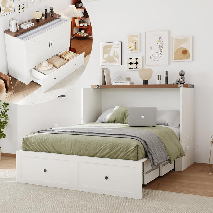 Full Size Murphy Bed Cabinet With ChargingStationPro