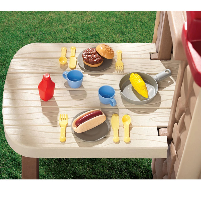 Picnic on the Patio Playhouse with 20 Play Accessories, Working Doorbell, Indoor and Outdoor Backyard Toy, Tan- for Kids Toddlers Boys Girls Ages 2 3 4+ Year Old