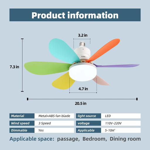 LED 40W Socket Ceiling Fan with Light, 20.5In Screw Ceiling Fans with Lights with Remote, for Bedroom/Garage/Kitchen