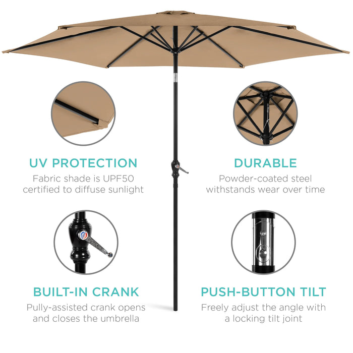 10Ft Outdoor Steel Market Patio Umbrella W/ Crank, Tilt Push Button, 6 Ribs - Tan