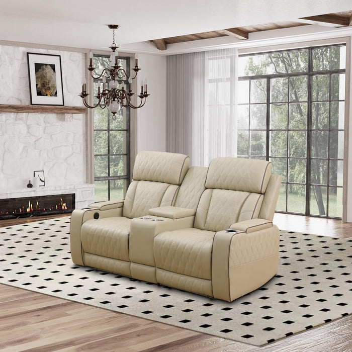 Power Reclining Sofa Set, Living Room Furniture Set with USB Ports, Leather Recliner Couches Set for Living Room/Apartment/Office/Home Theather (Khaki, Sofa+Loveseat+Chair)