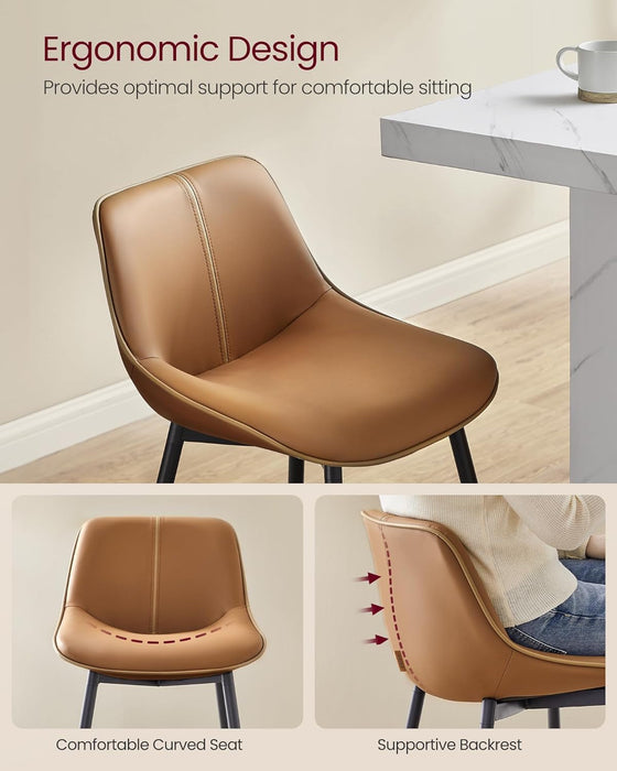 Bar Stools Set of 2, Bar Height Bar Stools with Back, Ergonomic Backrest, Synthetic Leather, Metal Legs, 28.7-Inch Tall Stools for Kitchen Island Home Bar, Caramel Brown ULBC888K01