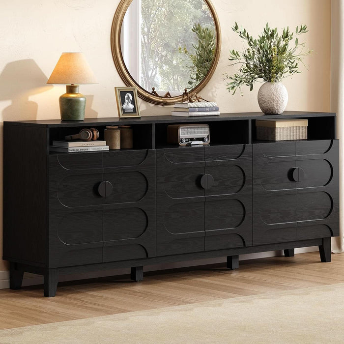 71" Sideboard Buffet Cabinet with Open Storage Shelf & Arched Doors