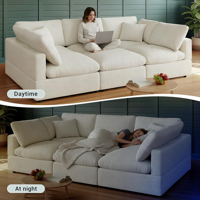 68-Inch White Modular Sectional Sofa Cushioned Comfort