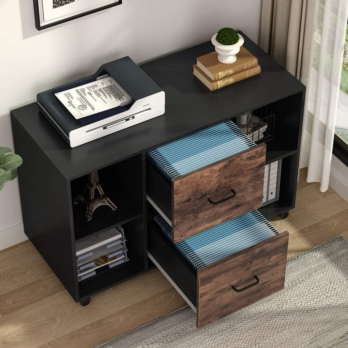 Rolling 2-Drawer Filing Cabinet with Printer Stand