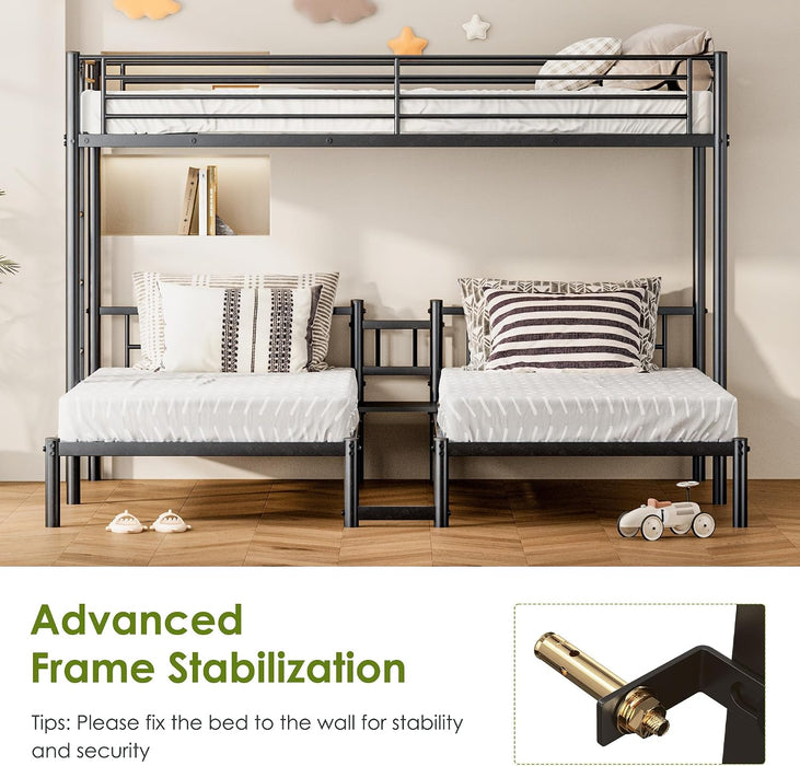 AllSteelFrame Triple Bunk Bed TwinXL Guardrails Durable
