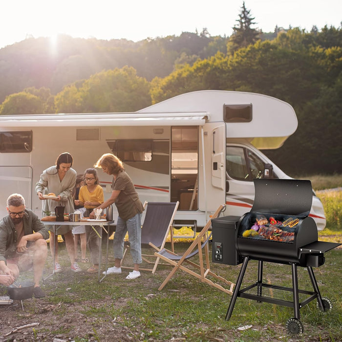 Electric Wood Pellet Grill & Smoker with Side Shelf, 456 SQ.IN Grill Capacity, with PID Temperature Control (180-425°F) for Backyard Camping Bake and Roast, Black