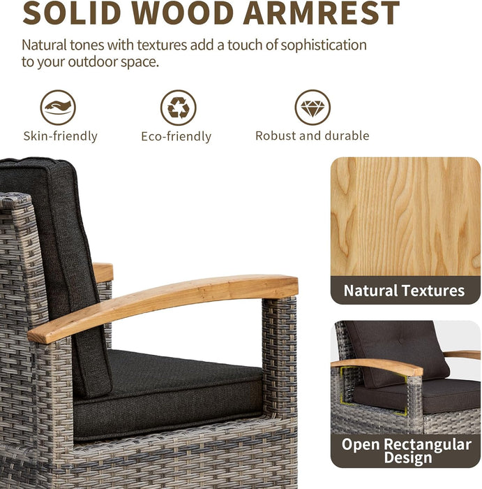 10 Pieces Patio Furniture Sets,Wicker Patio Conversation Sets with 4 Wood Armrests Swivel Glide Chairs, 2 Ottoman, 3-Seat Sofa and Coffee Table (Black)
