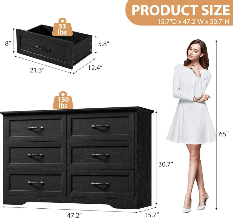 Charcoal Six Drawer Dresser With Handcrafted Woodwork