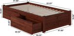 Concord Twin XL Size Platform Bed with Footboard & Storage Drawers in Walnut