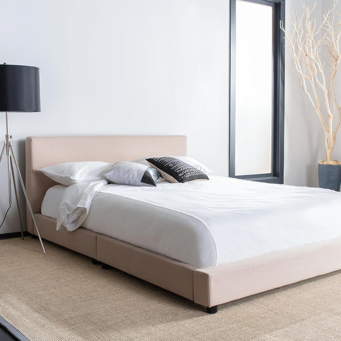 Home Carter Contemporary Beige Linen Bed, Queen