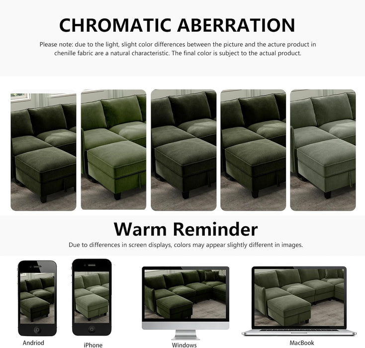 Green 112Inches Sectional Sofa With Storage Ottomans