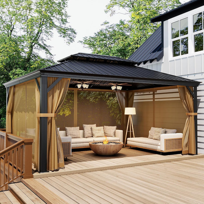 TwelveBySixteen Ft PremiumDoubleRoof Gazebo Dark Gray