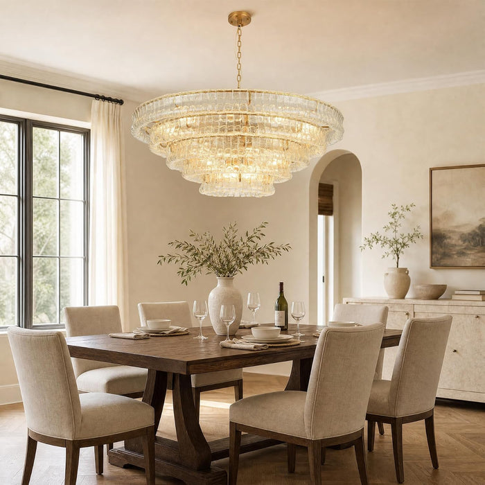 48" 5-Tier Clear Ripple Glass Chandelier, 20-Light round Brass Chandelier