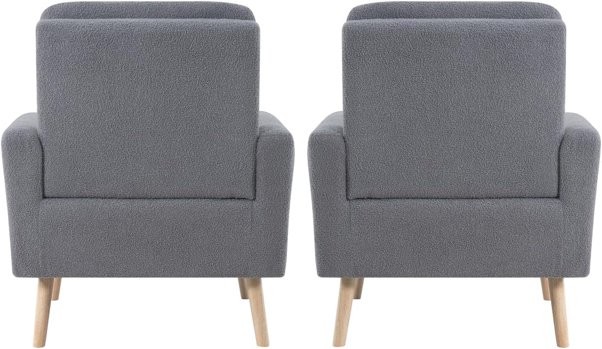 Frida Mid-Century Modern Chair, Durable Wood Frame Accent Chairs for Living Room, Reading Chair with Armrest, Soft Teddy Fleece Accent Chair for Bedroom, Oak Legs Armchair - Gray