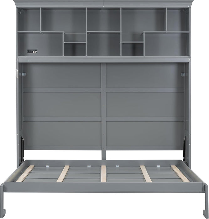 Gray Queen Murphy Bed With USB Charging And Storage