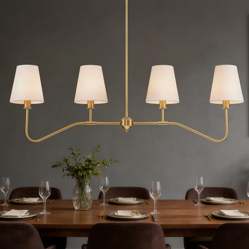 Antique Brass Gold Linear Chandeliers for Dining Room with Fabric Shades