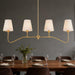 Antique Brass Gold Linear Chandeliers for Dining Room with Fabric Shades