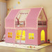 Pink Twin Over Twin Bunk Bed With LED Lights And Play Curtain