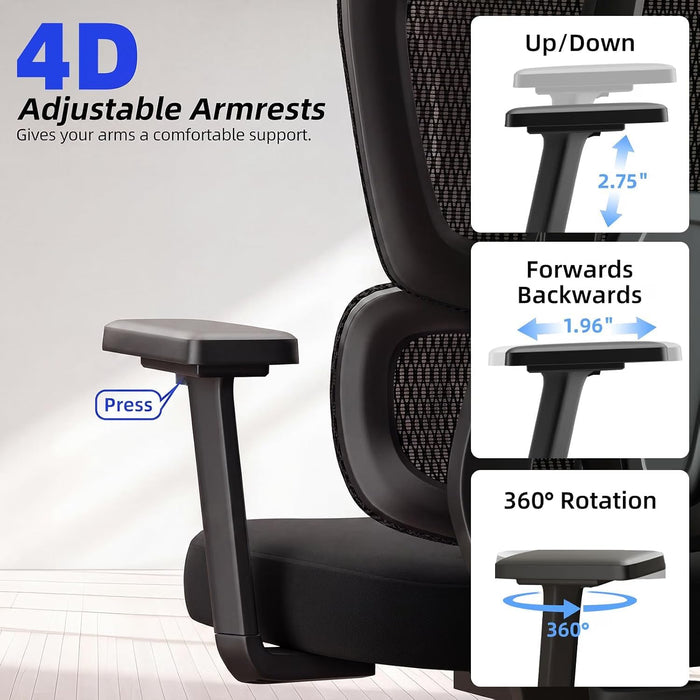 Office Chair Ergonomic Desk Chair Breathable Mesh Chair with Lumbar Support & Headrest, Black Office Chair 330 Lbs Home Computer Chair Thickened Cushion, Tilt Lock