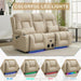 Loveseat Recliner Sofa with Massage and Heat, Power Reclining Loveseat Sofa RV Couch with Console, Home Theater Seating with LED Lights, Bluetooth Speakers, USB, Outlets, Leathaire, Beige