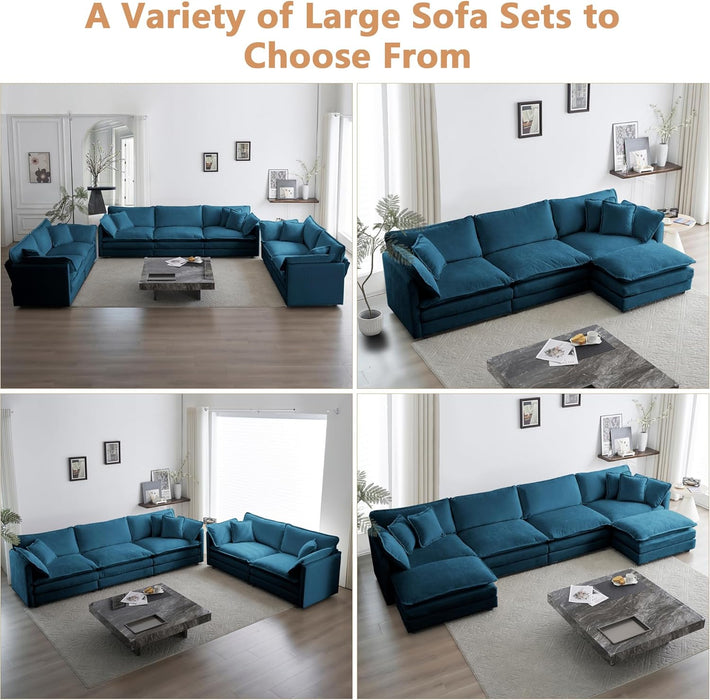 Luxury 2 Piece Loveseat Couch & Sofa Armchair Set, Modern Upholstered Chenille Cloud Couches Set Furniture with 5 Pillow for Living Room Bedroom Office Apartment, Blue