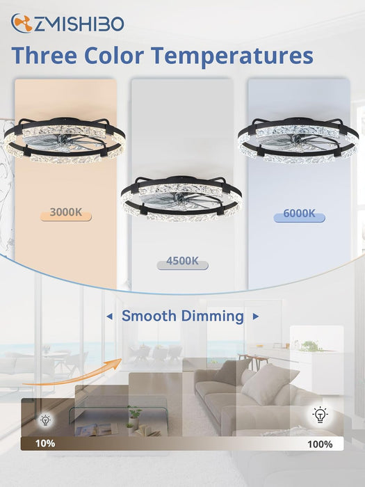 Ceiling Fans with Lights and Remote, 24 Inch Flush Mount Fan Light, 6 Speeds, 3CCT, Dimmable, Low Profile Ceiling Fan, Modern Ceiling Fan with Light for Bedroom and Living Room, Black