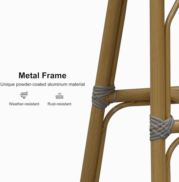 French Bar Stools Set of 2 Bamboo Print Finish Outdoor Bar Stools with Back Rattan 27'' Patio Bar Stool for Pool Garden Kitchen Outdoor Barstool, Grey