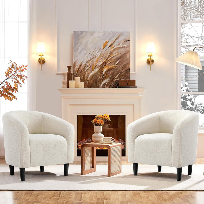 Barrel Chairs, Furry Accent Chairs with Soft Padded Armrest for Living Room Bedroom Waiting Room Office, Set of 2, Ivory