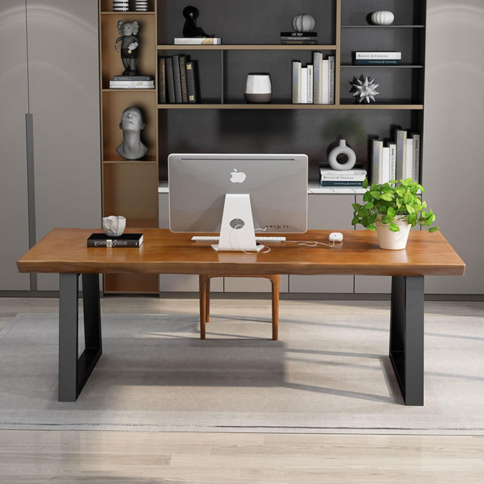 Modern Solid Wood Executive Desk – Spacious and Minimalist Home Office Workstation Perfect for Writing and Professional Use (Light Brown, 47In)