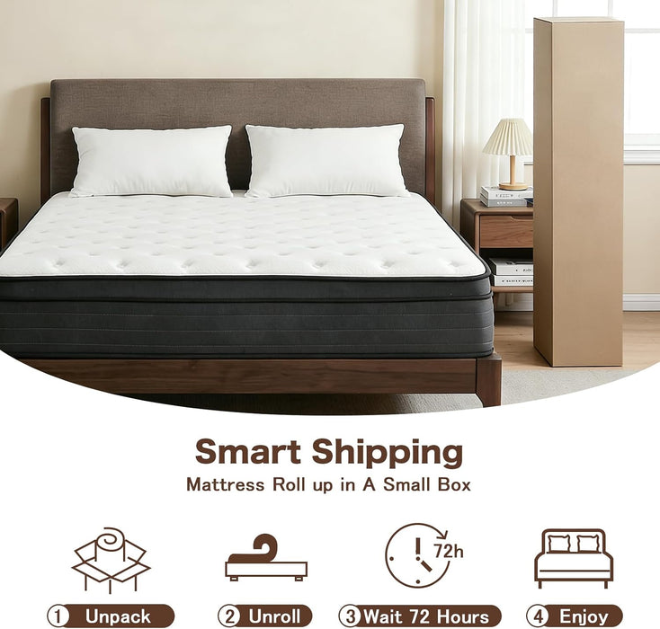 Queen Size Mattress, 12 Inch Hybrid Memory Foam Mattress in a Box, Individual Pocket Springs Mattress for Pressure Relief, Motion Isolation, Certipur-Us