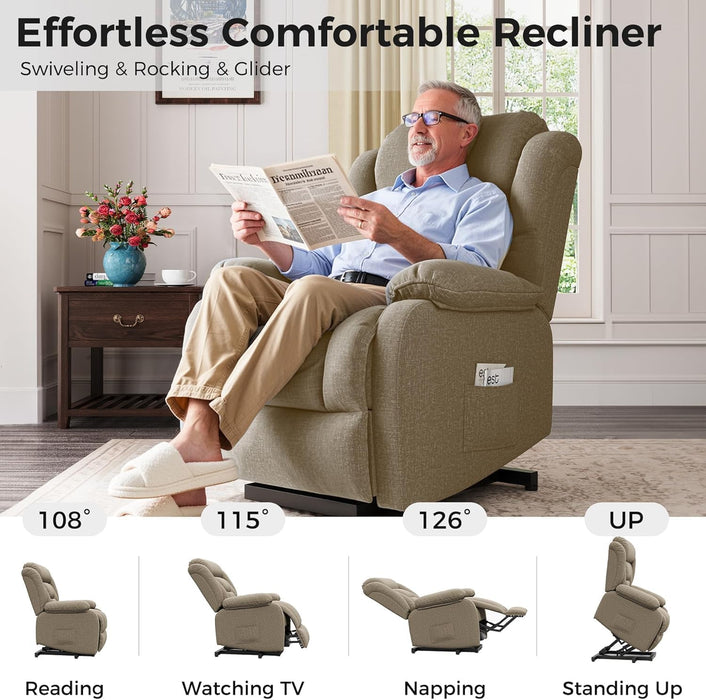 Power Lift Recliner Chair for Elderly Indoor Living Room Reclining Chairs Lounge Chairs Single Sofa with Side Pockets and Remote Control for Bedroom（Brown）