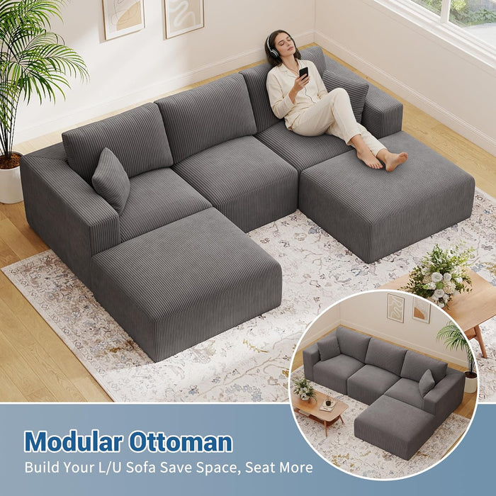 40" Square Stuffed Ottoman Pouf for Sofa Couch, Corduroy Poufs with Foam Chunk Filling, Furry & Fluffy Pouf Footstool Movable Ottoman. 40 * 31 Floor Poufs Foot Rest for Living Room, Grey(2 Piece Set)