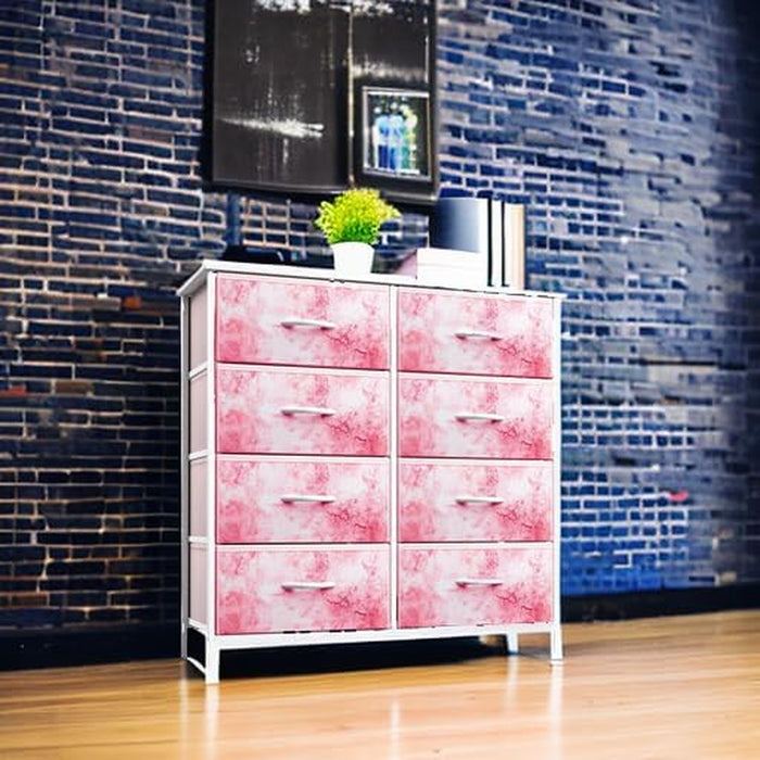 Dresser with 8 Drawers - Furniture Storage Chest Tower Unit for Bedroom, Hallway, Closet, Office Organization - Steel Frame, Wood Top, Easy Pull Fabric Bins (8-Drawer, Pink)