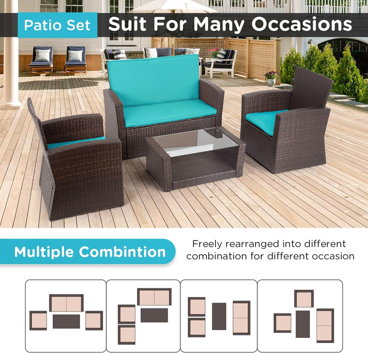4 Piece Patio Furniture Sets, Wicker Conversation Set 4