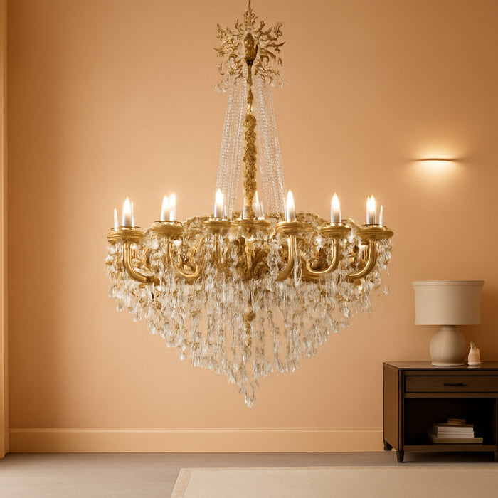 24-Light Antique Gold Crystal Chandelier, Extra Large Luxury Candle Chandelier Lighting Fixture for High Ceiling Foyer, Grand Entryway Living Room, Oversized D39 H64